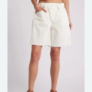 Free People Boomerang Long Denim Jorts Cream 25